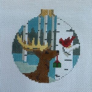 Susan Roberts Cardinal & Moose Christmas Round Needlepoint Canvas